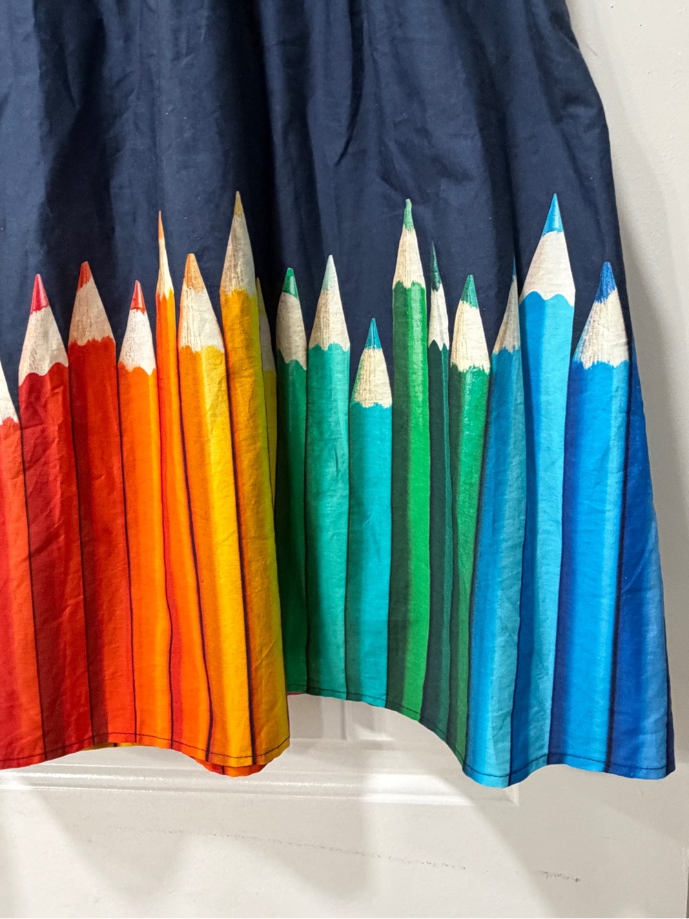 ModCloth Fervour Navy Pencil Print Midi Skirt with Rainbow Pencil Prints - Picture 3 of 8
